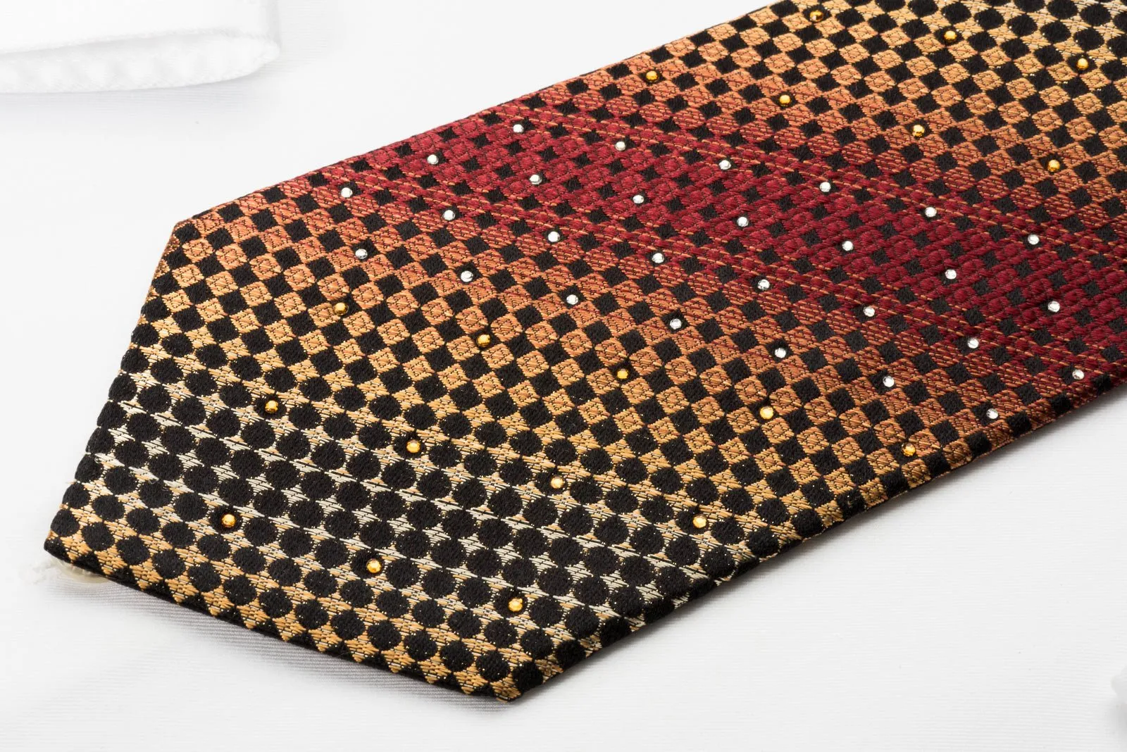Daniel Hechter Silk Rhinestone Necktie Copper Black Checker With Silver Sparkles