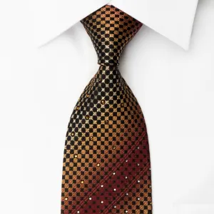 Daniel Hechter Silk Rhinestone Necktie Copper Black Checker With Silver Sparkles
