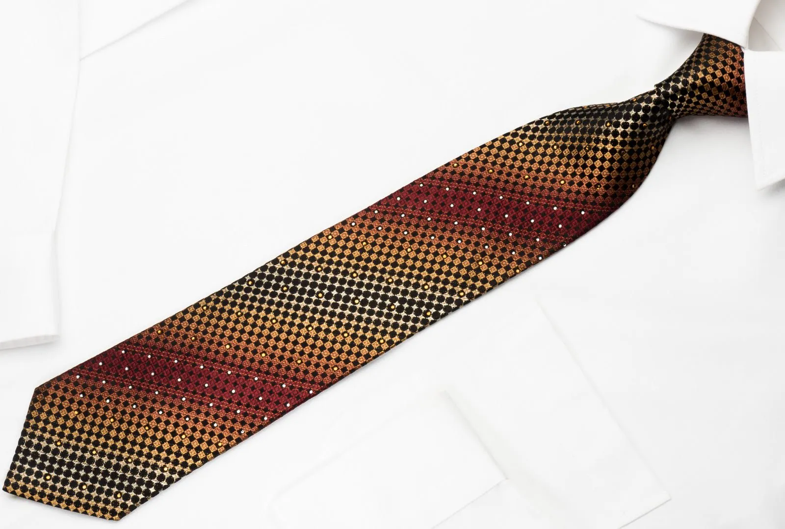 Daniel Hechter Silk Rhinestone Necktie Copper Black Checker With Silver Sparkles