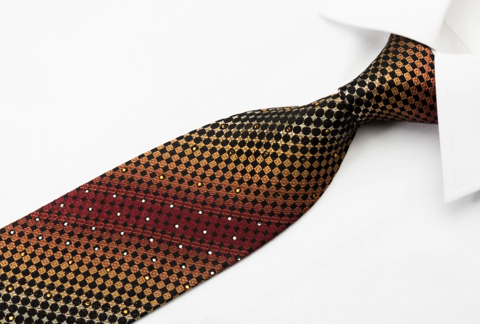 Daniel Hechter Silk Rhinestone Necktie Copper Black Checker With Silver Sparkles