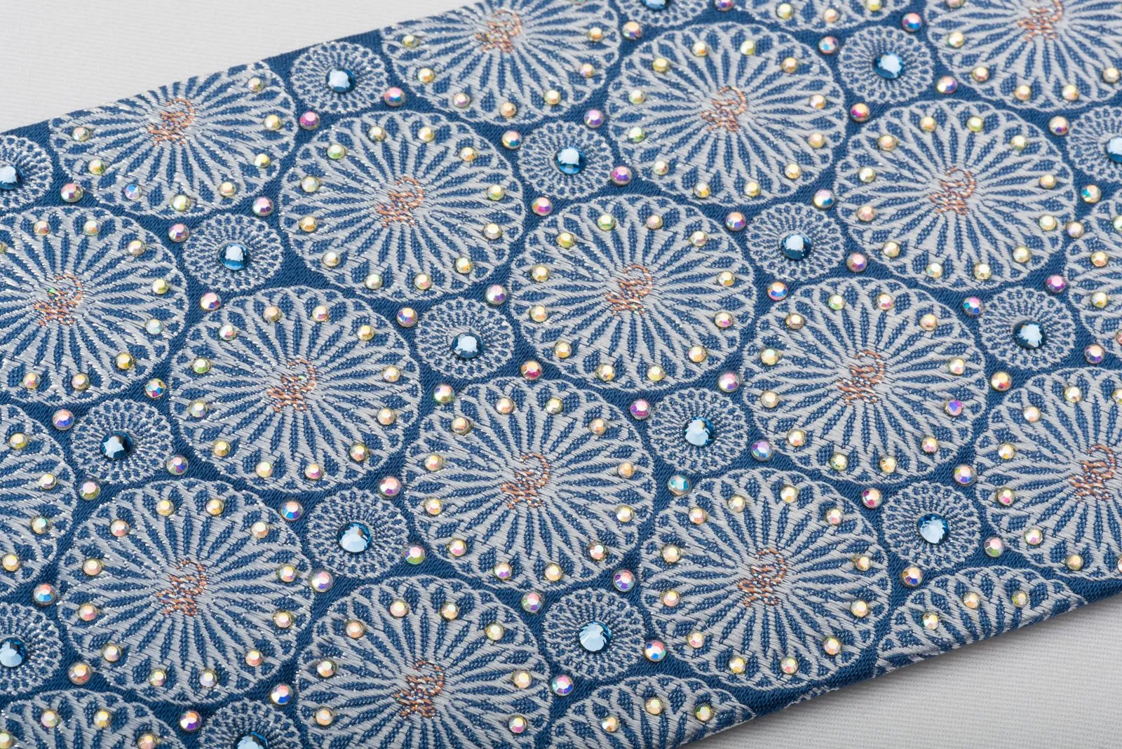 Daniel Hechter Silk Rhinestone Necktie Silver Medallions On Blue With Sparkles