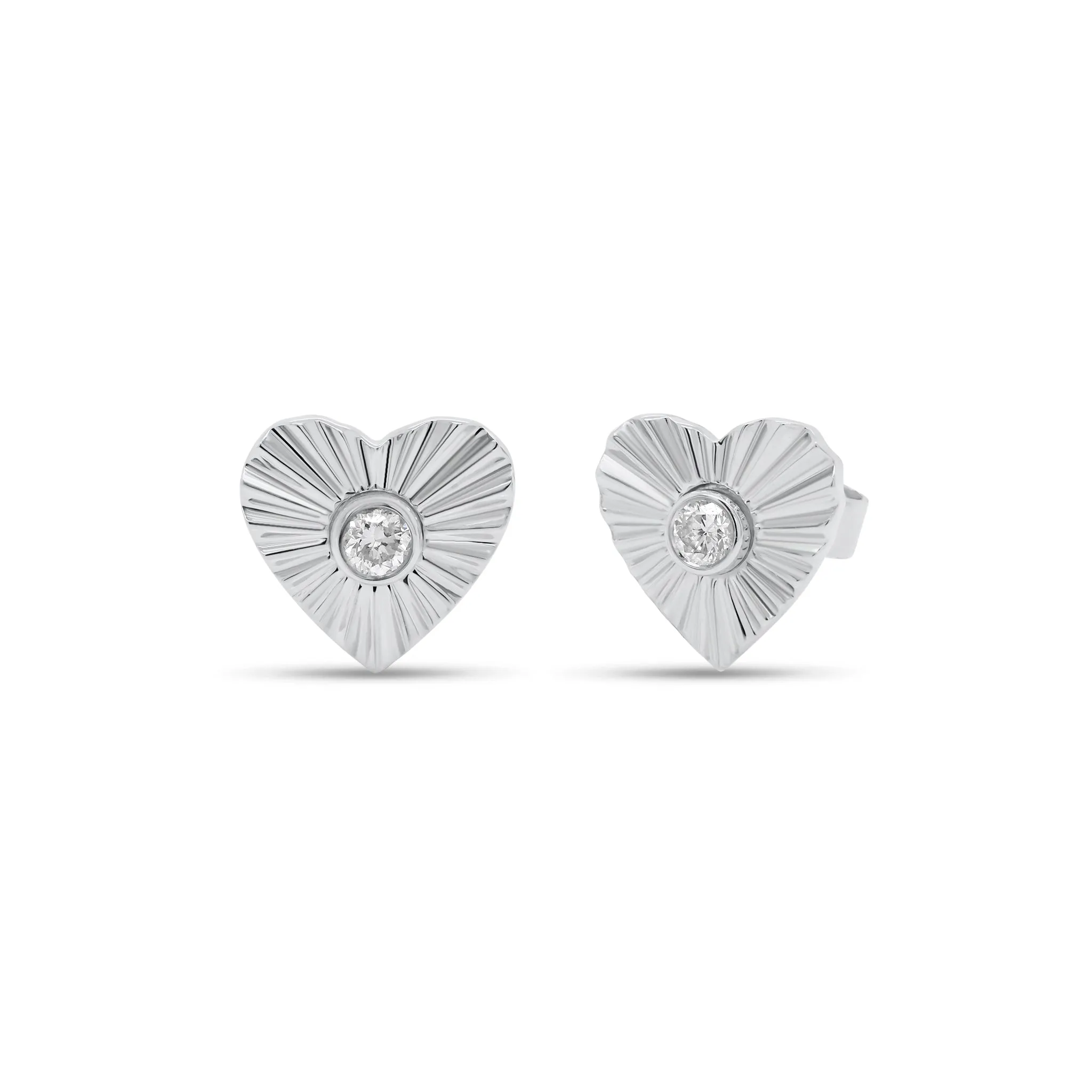 Diamond & Gold Ridged Heart Stud Earrings