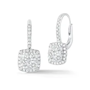 Diamond Cushion Drop Lever-Back Earrings