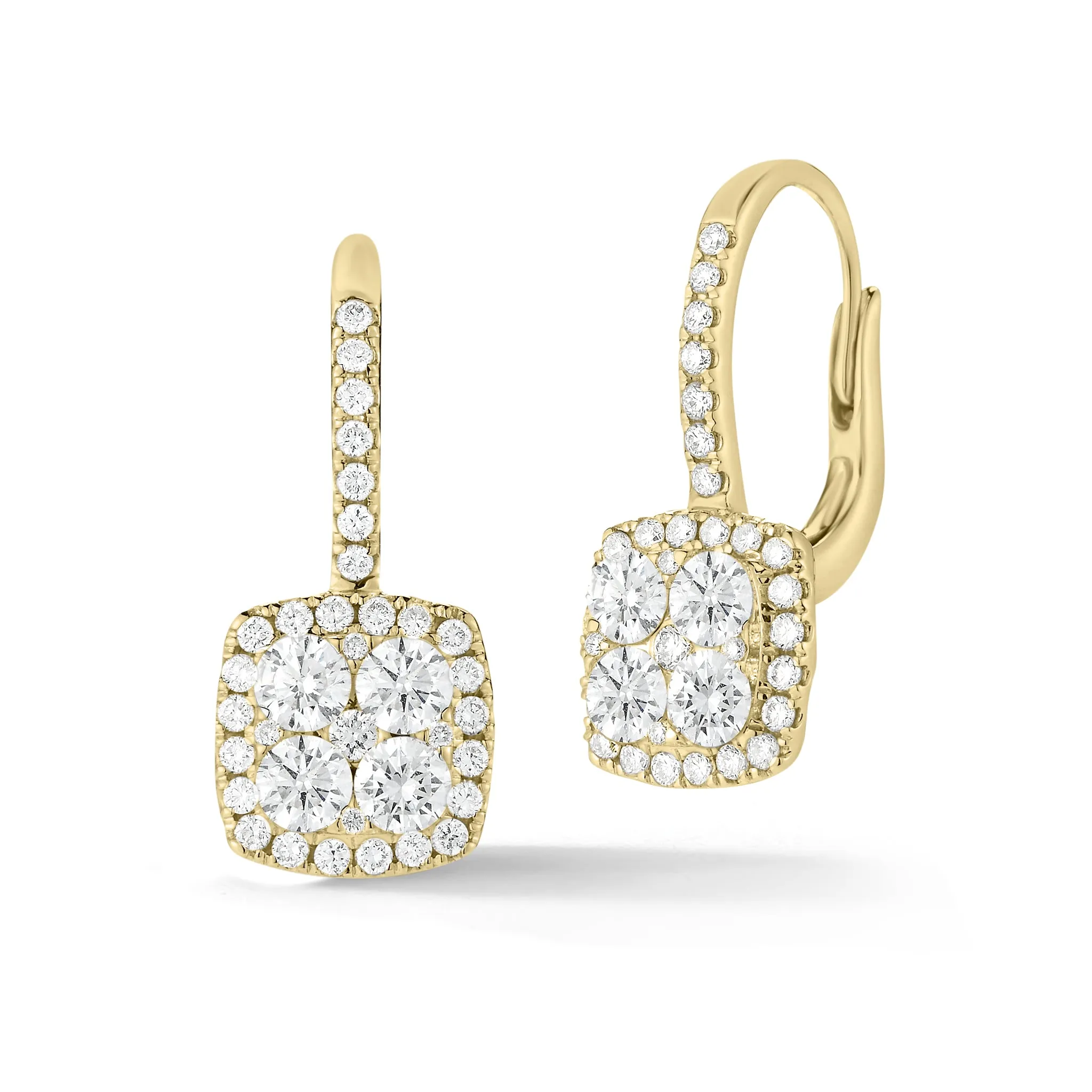 Diamond Cushion Drop Lever-Back Earrings