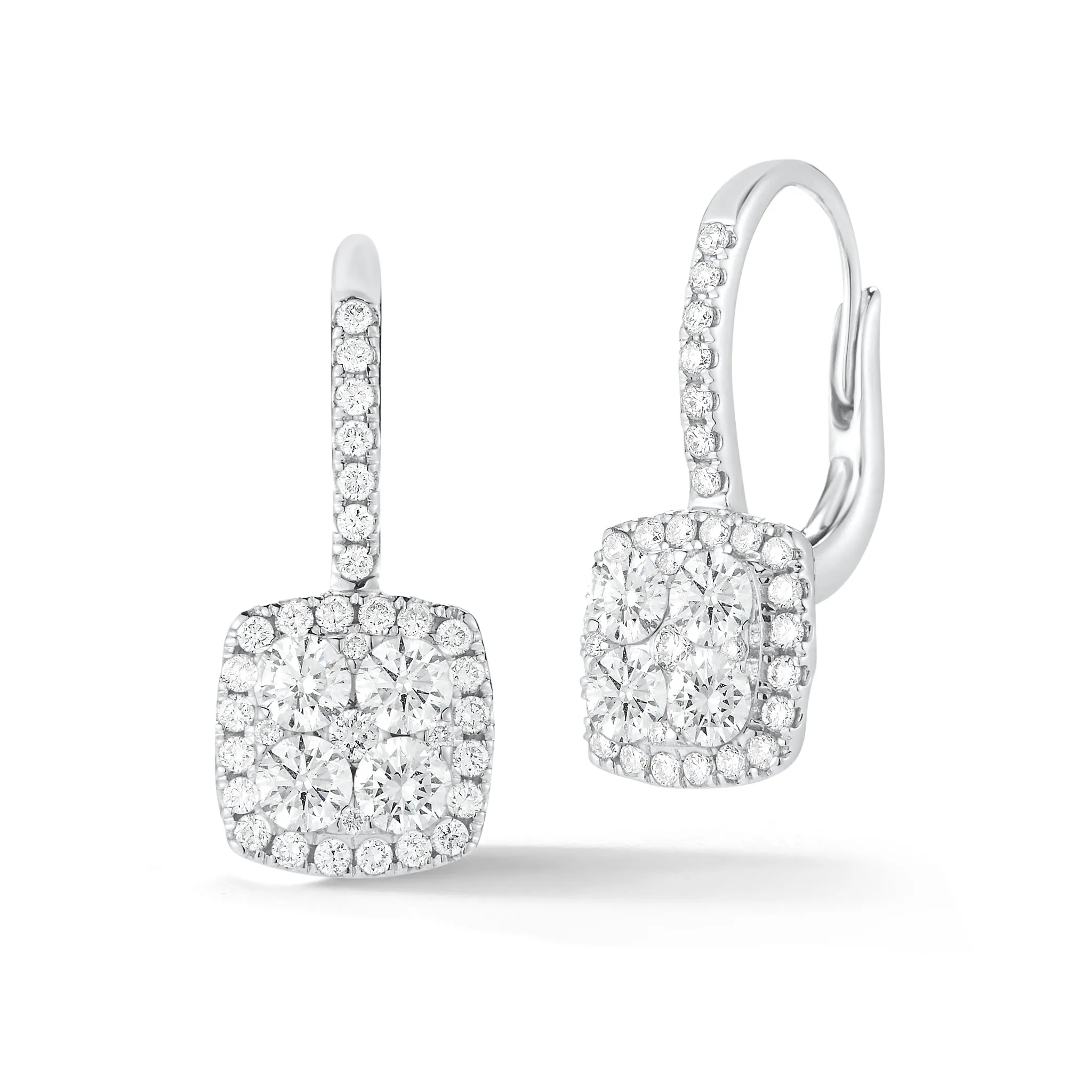 Diamond Cushion Drop Lever-Back Earrings