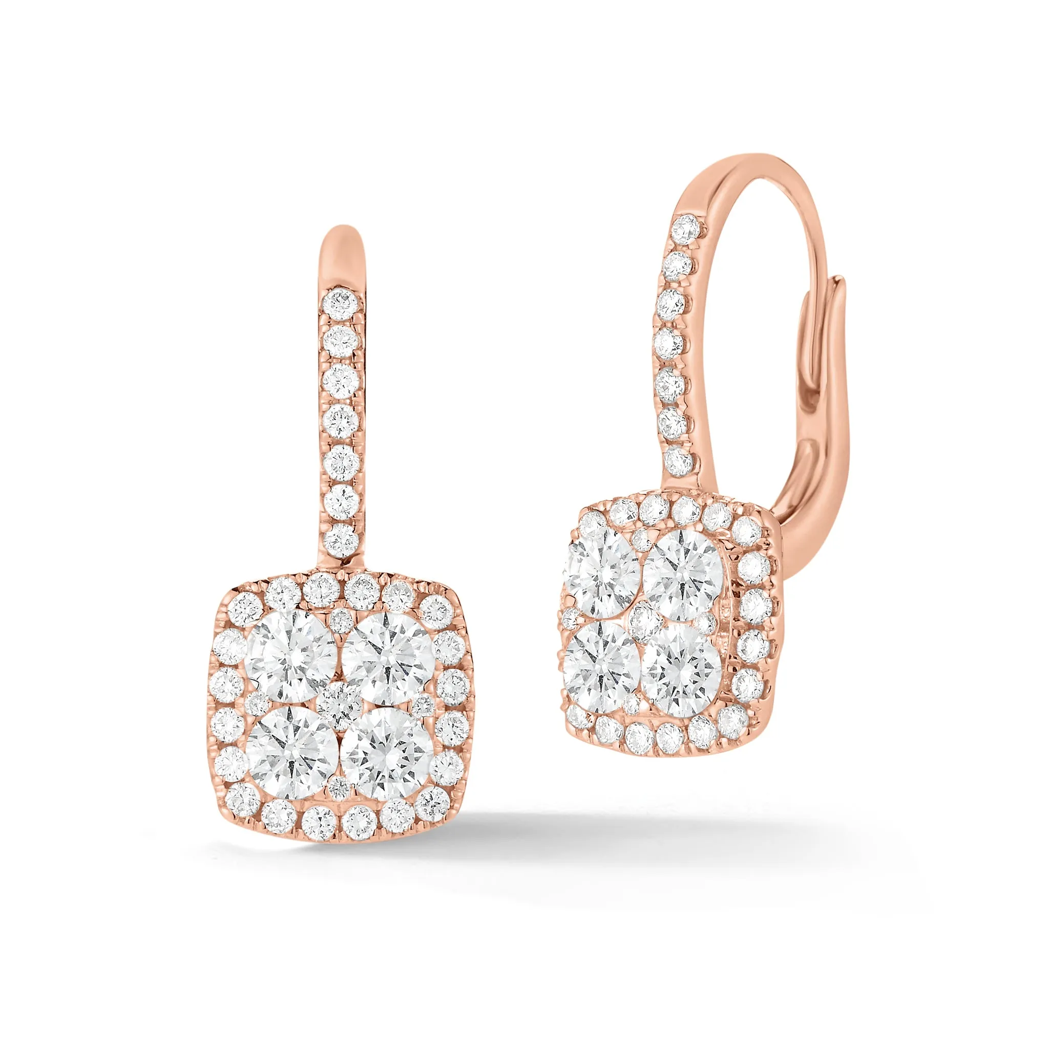 Diamond Cushion Drop Lever-Back Earrings