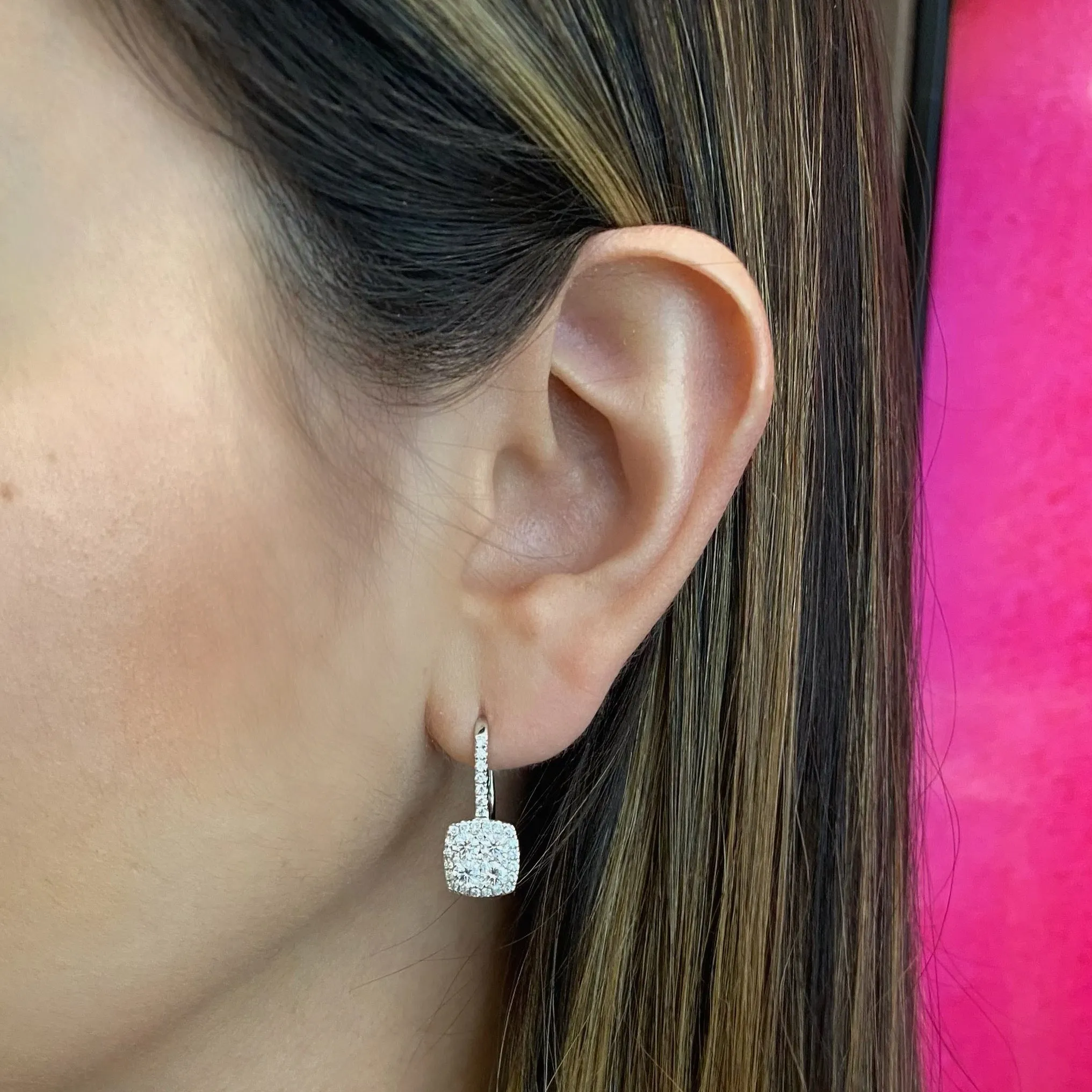 Diamond Cushion Drop Lever-Back Earrings