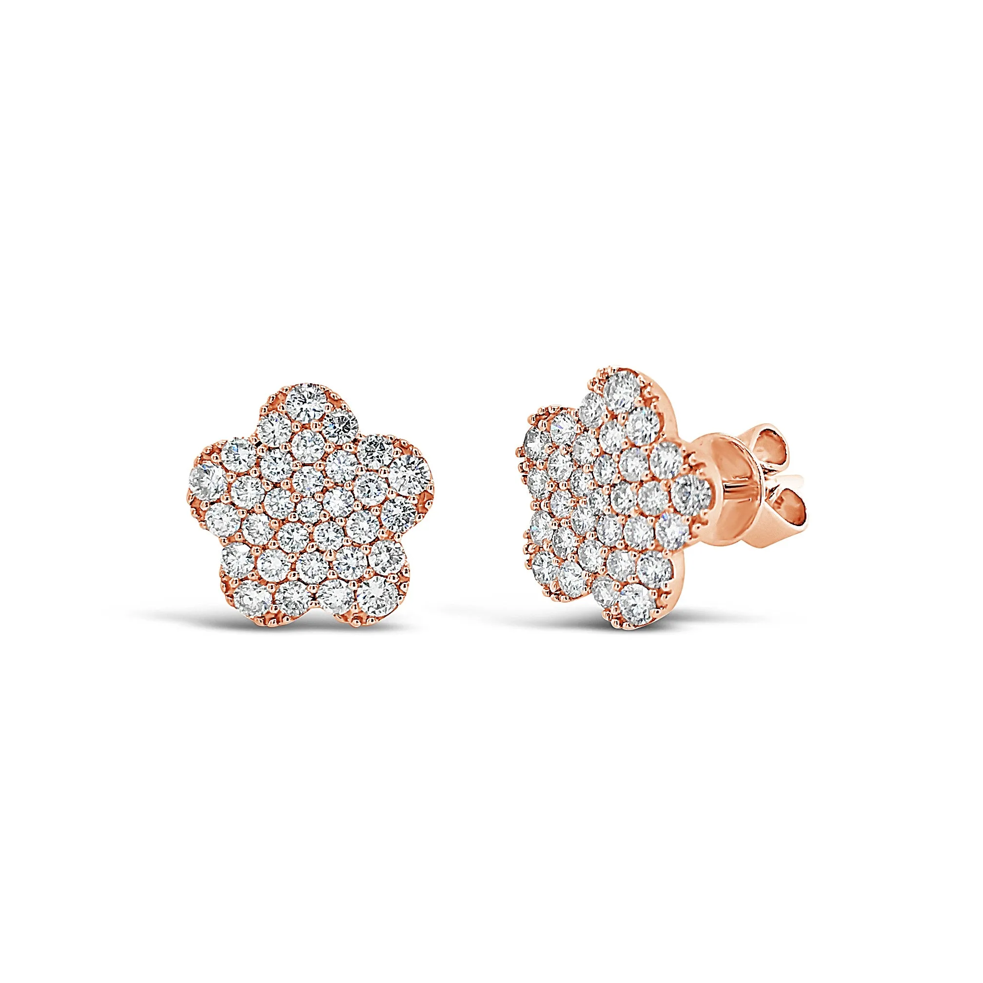 Diamond Pave Five-Petal Flower Stud Earrings