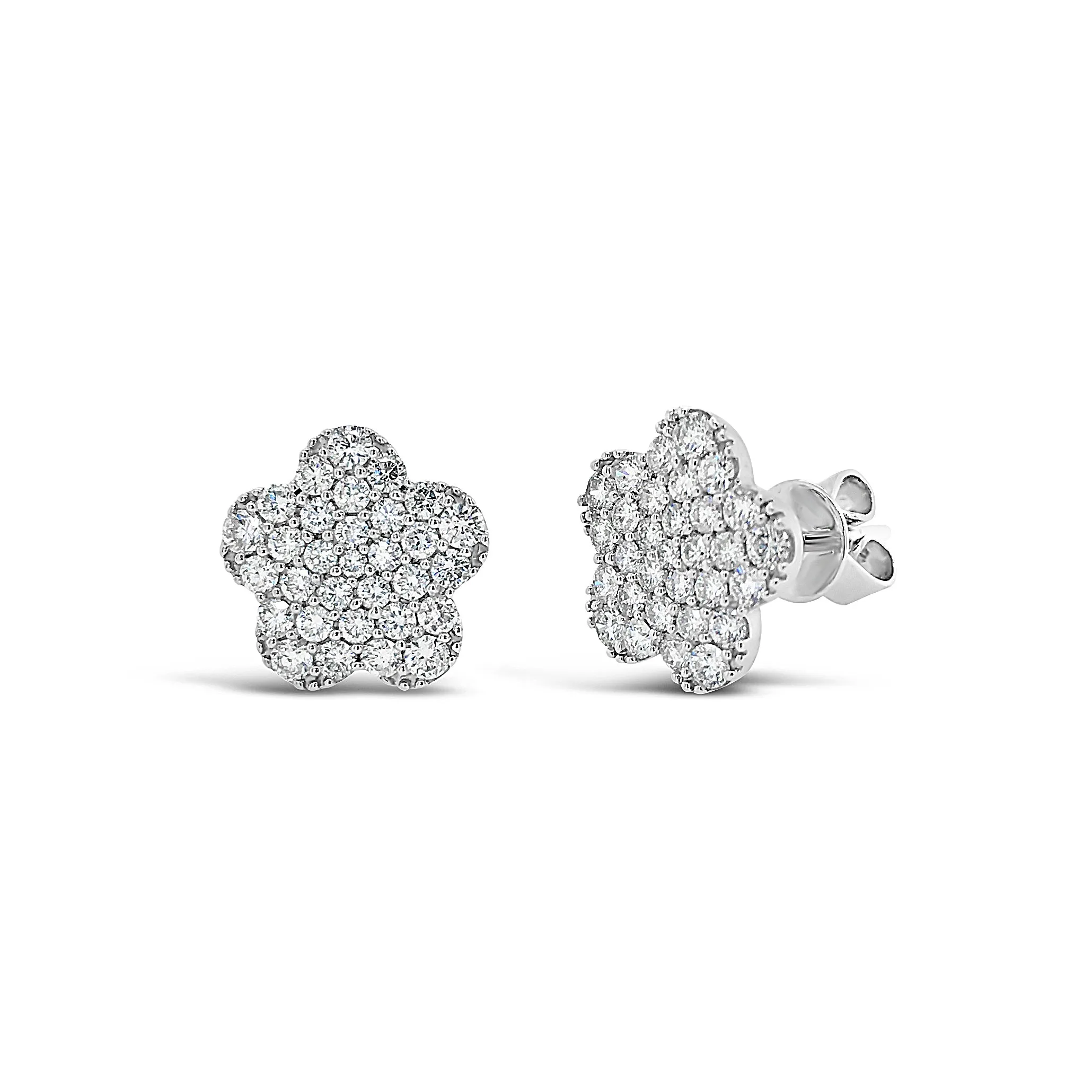 Diamond Pave Five-Petal Flower Stud Earrings