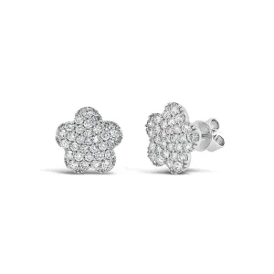 Diamond Pave Five-Petal Flower Stud Earrings