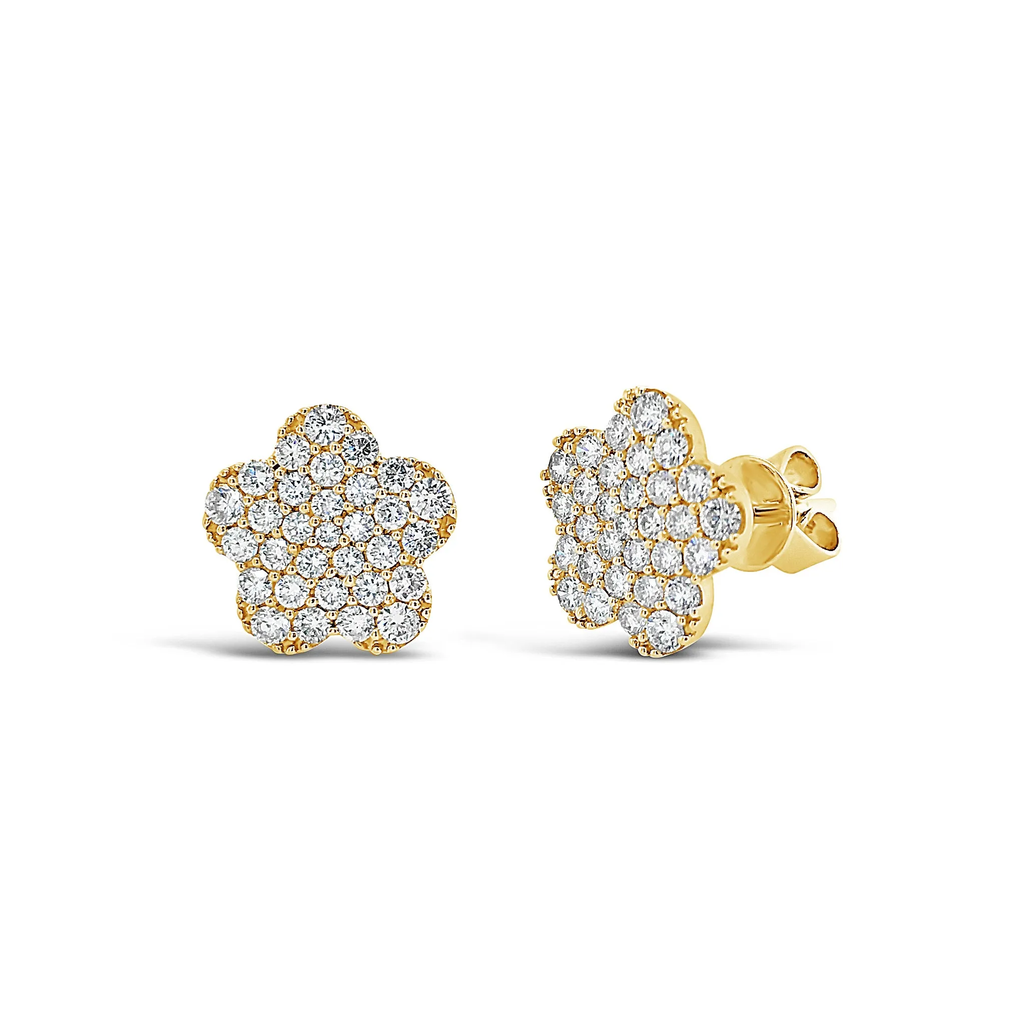 Diamond Pave Five-Petal Flower Stud Earrings