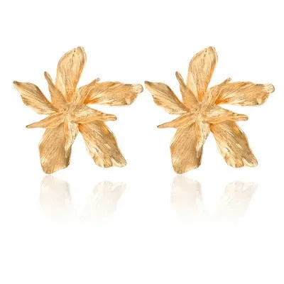 Docona Elegance Gold Big Flower Drop Dangle Earring for Women Trendy Metal Floral Geometry Party Jewelry Gift серьги 3839