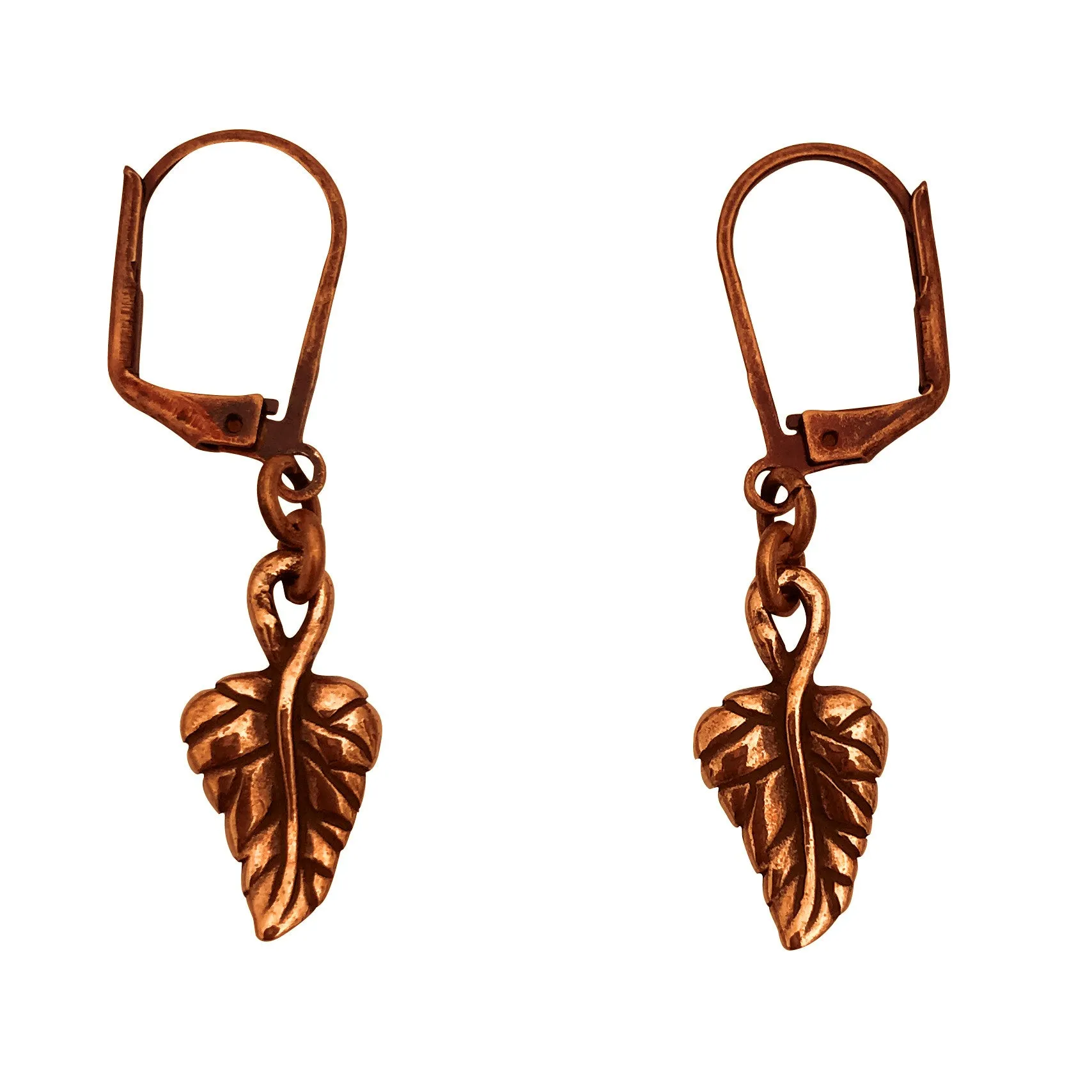 DragonWeave Elven Ivy Charm Necklace and Earring Set, Antique Copper Brown Leather Choker and Leverback Earrings