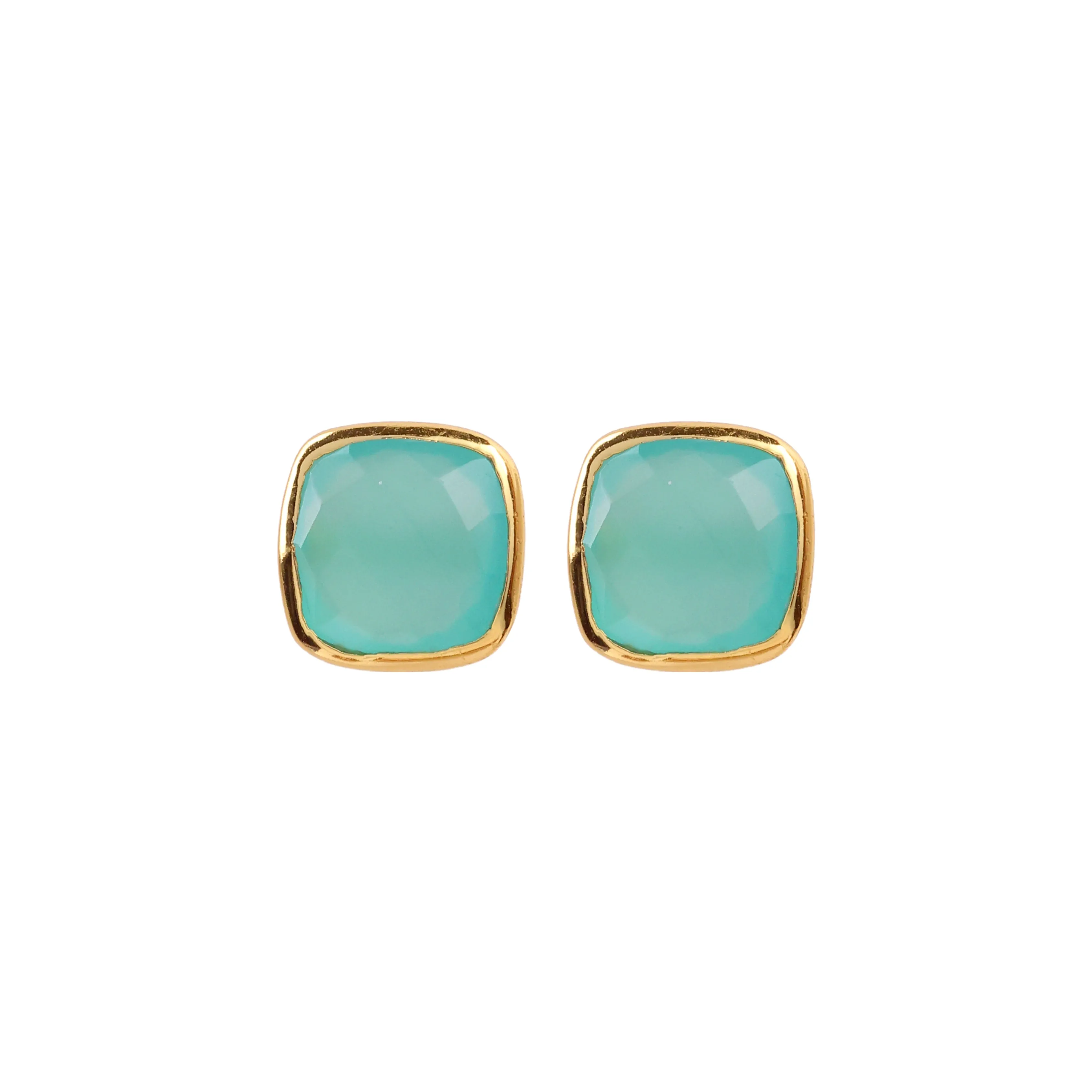 Earrings - Amie Aqua Chalcedony Stud
