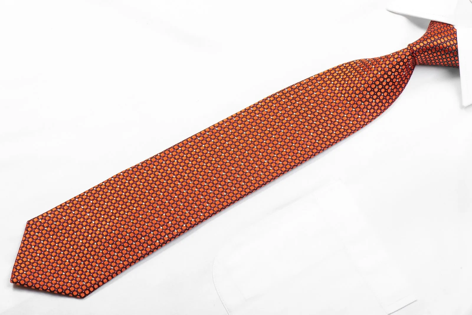 Elegance Rhinestone Necktie Orange Black Squares On Burgundy With Sparkles