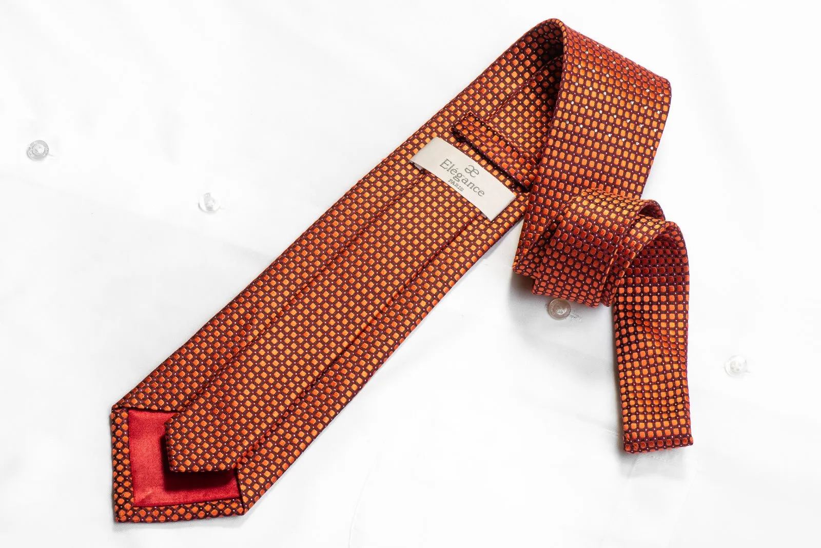 Elegance Rhinestone Necktie Orange Black Squares On Burgundy With Sparkles