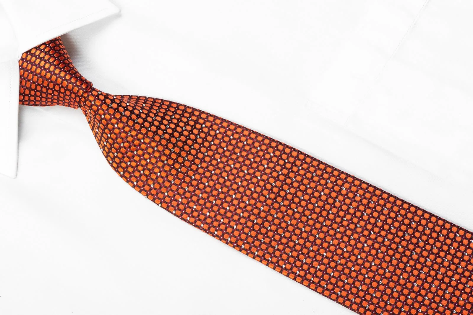 Elegance Rhinestone Necktie Orange Black Squares On Burgundy With Sparkles