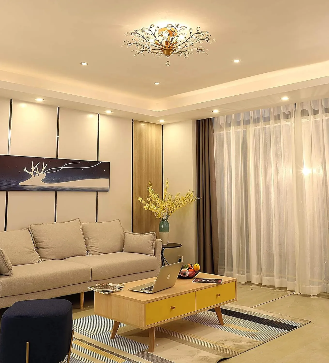 Elegant Gold Crystal LED Chandelier, 5 Lights, 80 cm