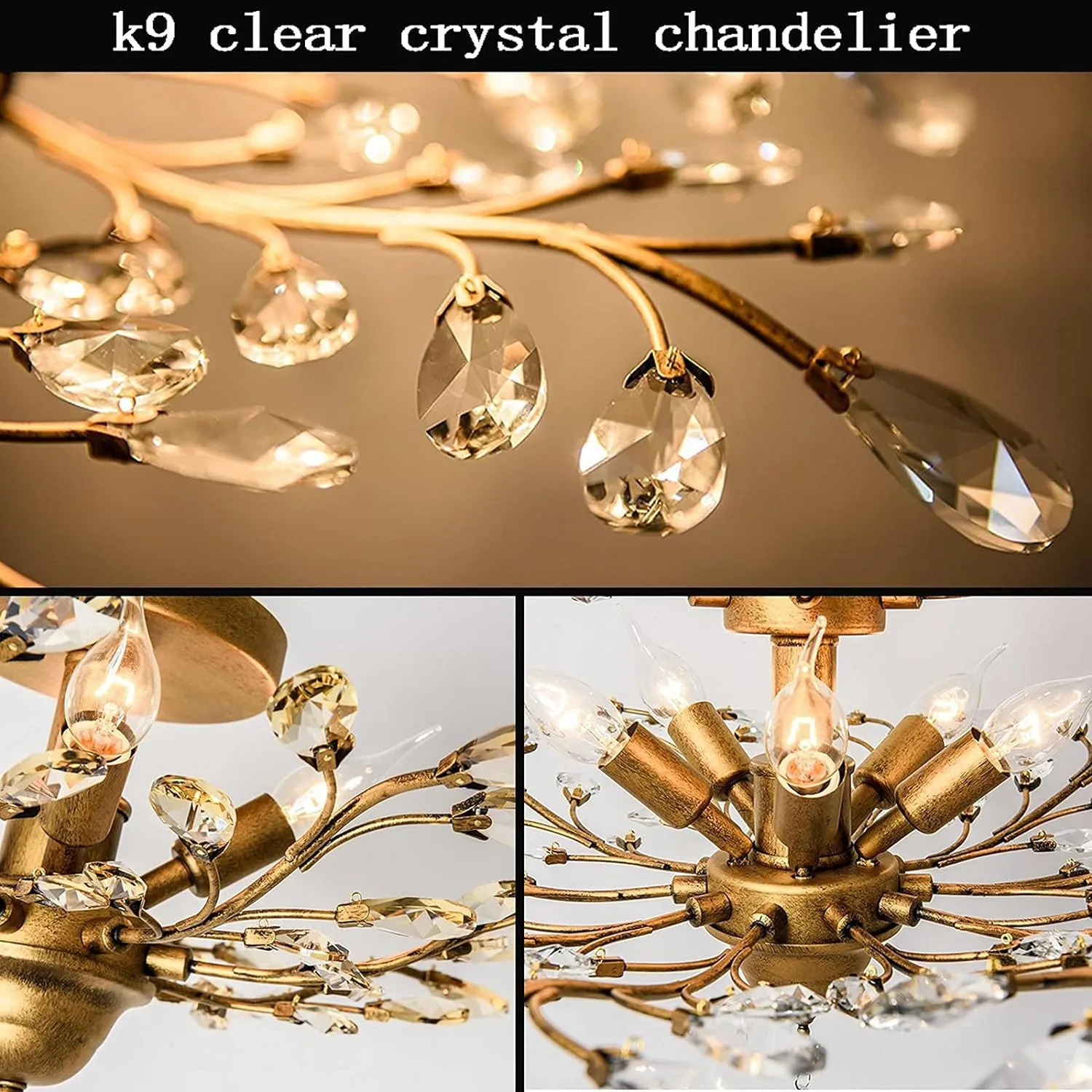 Elegant Gold Crystal LED Chandelier, 5 Lights, 80 cm