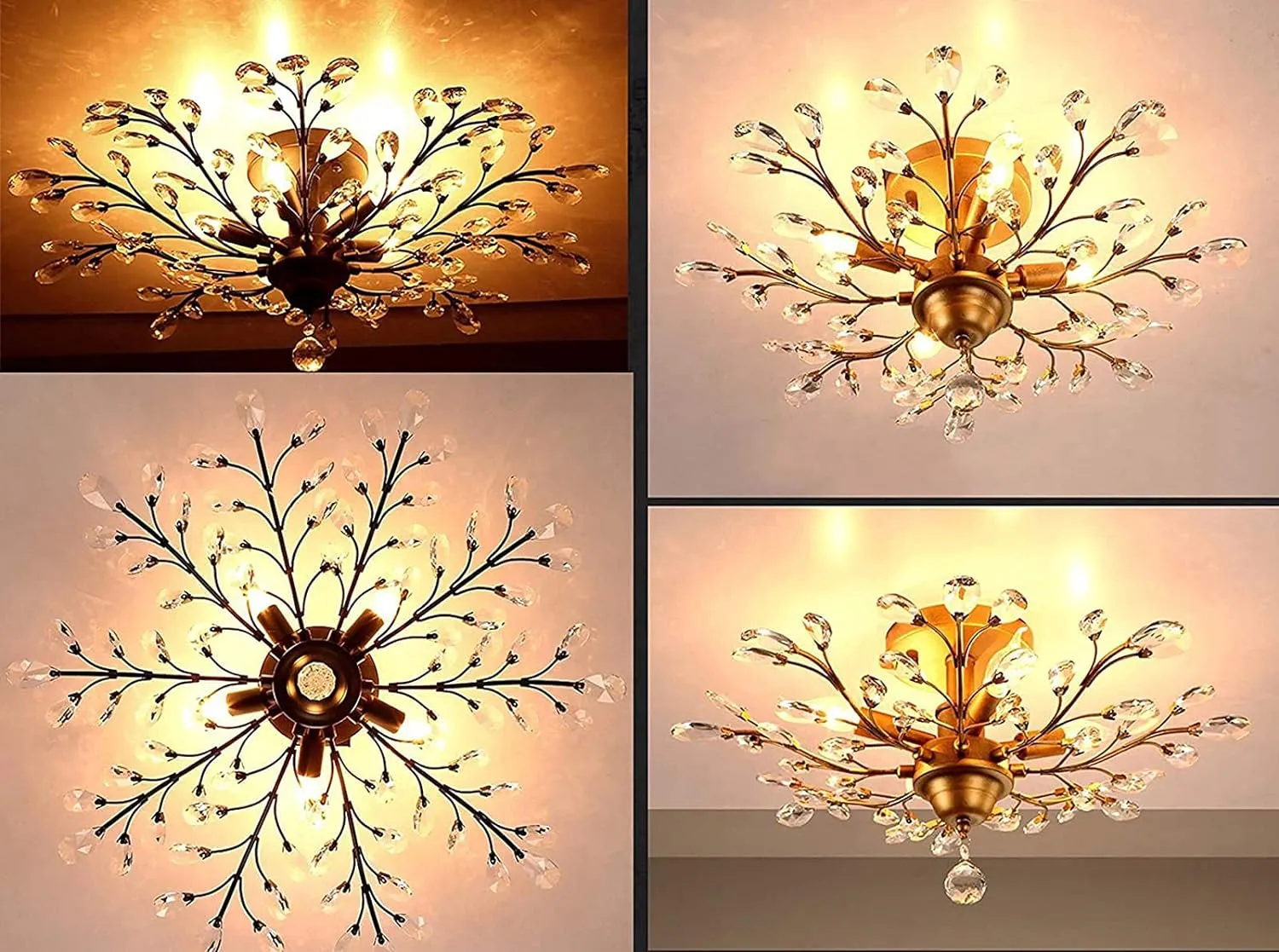 Elegant Gold Crystal LED Chandelier, 5 Lights, 80 cm