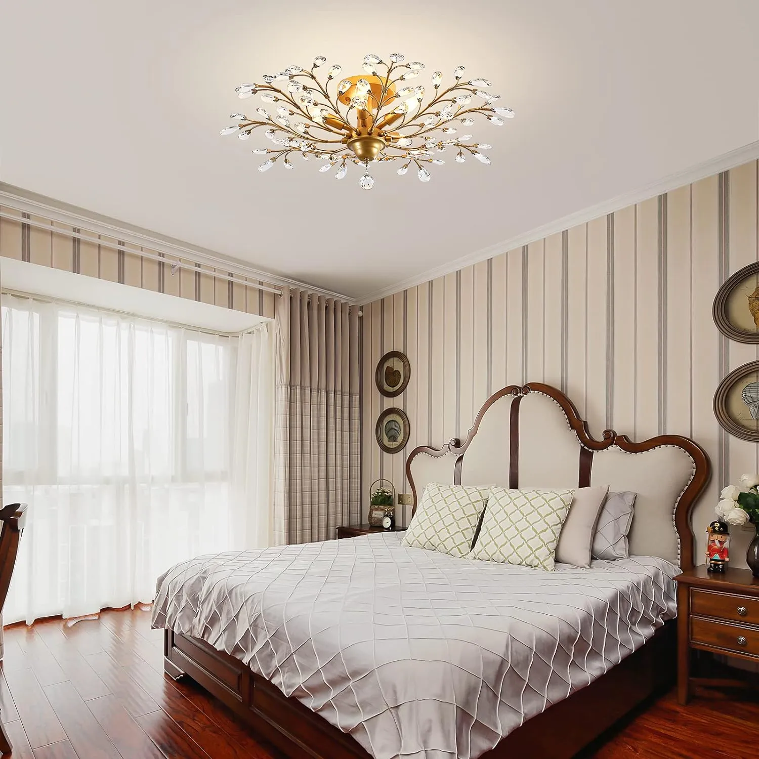 Elegant Gold Crystal LED Chandelier, 5 Lights, 80 cm