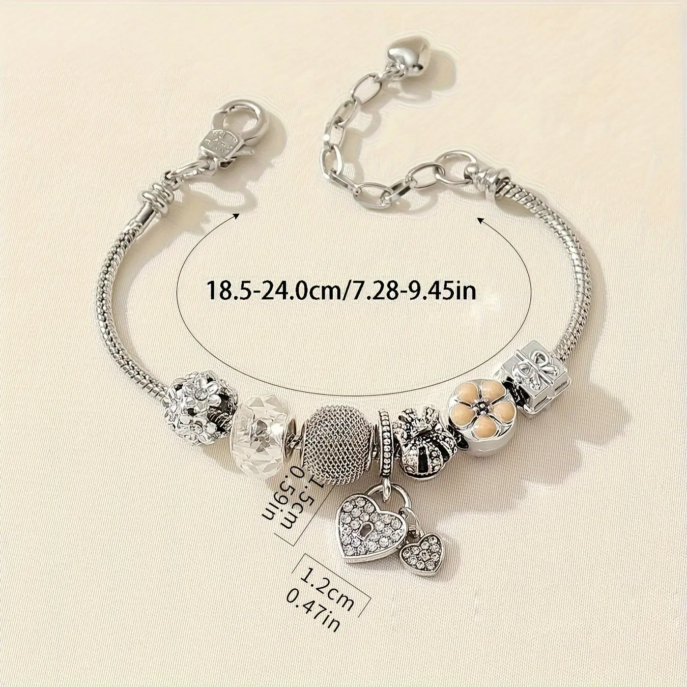 Elegant Heart Pendant Bracelet with Flower Beads Handmade Jewelry