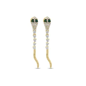 Emerald & Diamond Snake Dangle Earrings