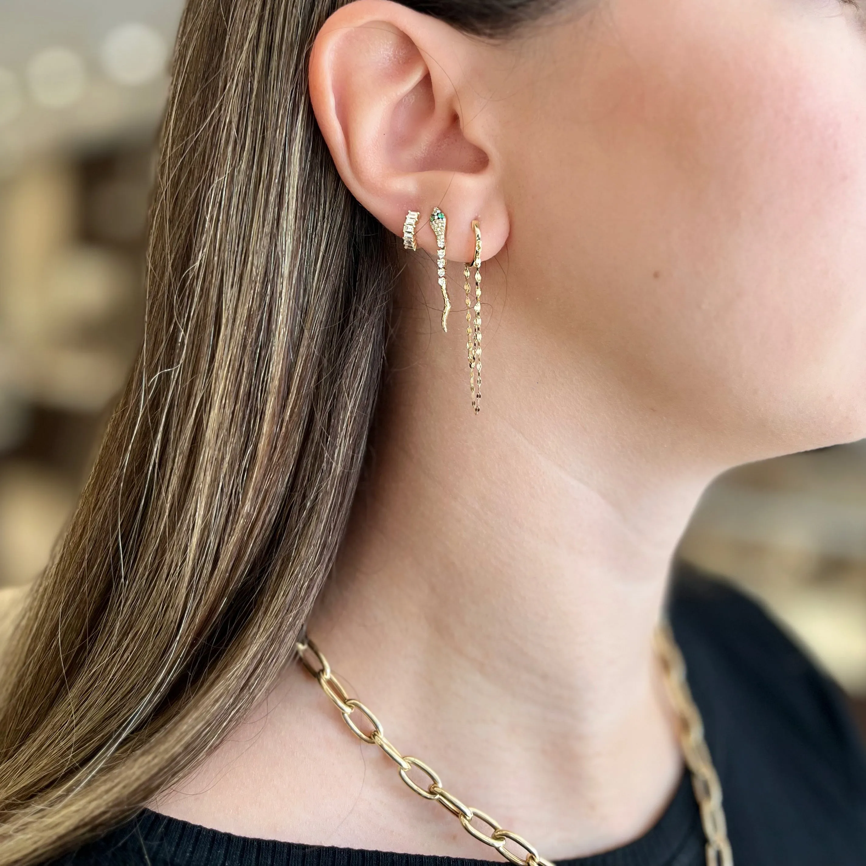 Emerald & Diamond Snake Dangle Earrings