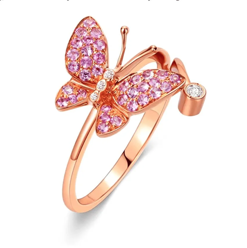 FANCIME "Fairy Titania" Pink Sapphire Butterfly 18K Rose Gold Ring