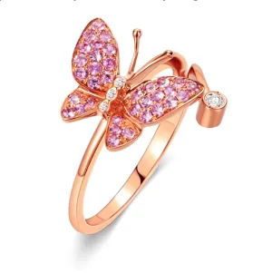 FANCIME "Fairy Titania" Pink Sapphire Butterfly 18K Rose Gold Ring