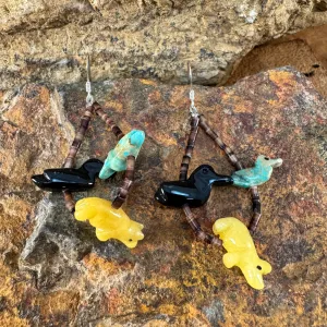 Fetish Dangle Earrings with Birds and Beads