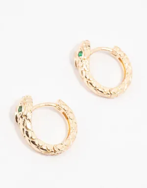 Gold & Green Cubic Zirconia Serpent Huggie Earrings