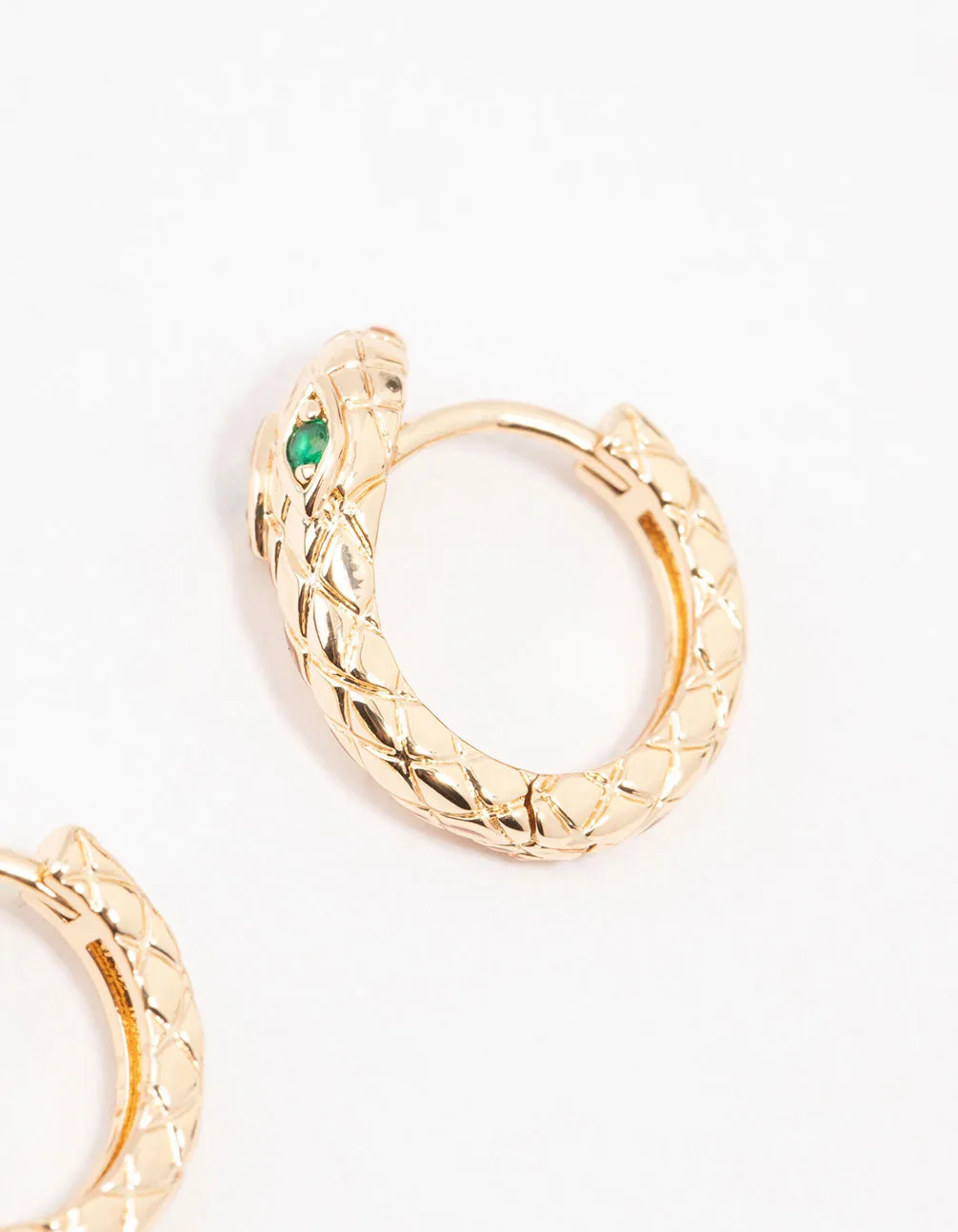 Gold & Green Cubic Zirconia Serpent Huggie Earrings