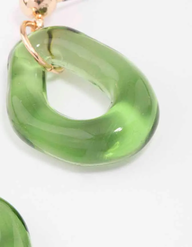 Gold & Green Wavy Donut Drop Earrings