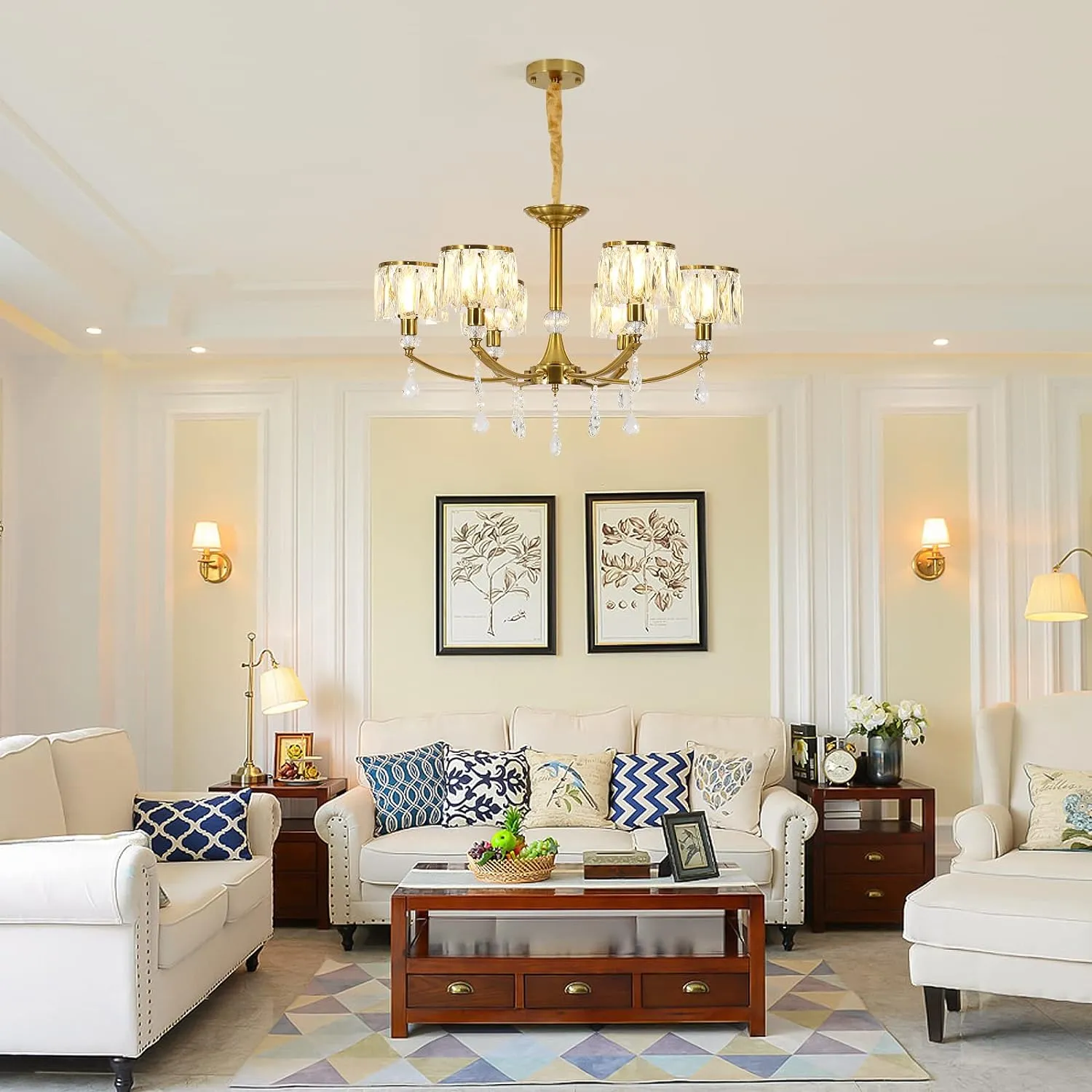 Gold Crystal Chandelier 6-Lights, Nordic Electroplated Copper
