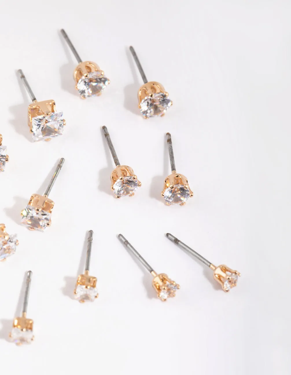 Gold Cubic Zirconia Classic Stud Earring 6-Pack