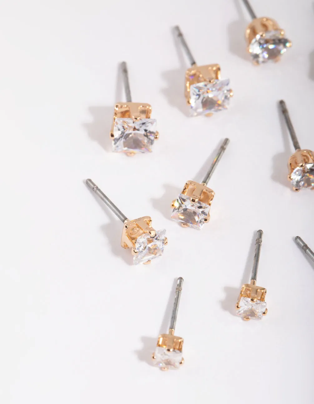 Gold Cubic Zirconia Classic Stud Earring 6-Pack