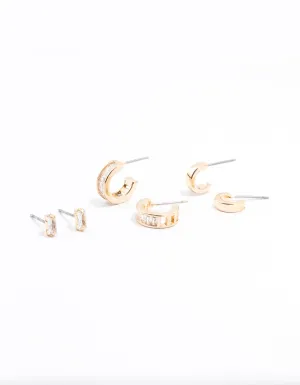 Gold Cubic Zirconia Grad Hoop Earrings 3-Pack