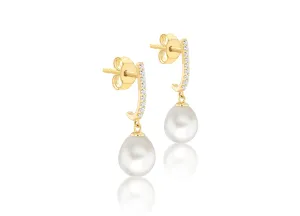 Gold CZ and peal drop earrings 36872
