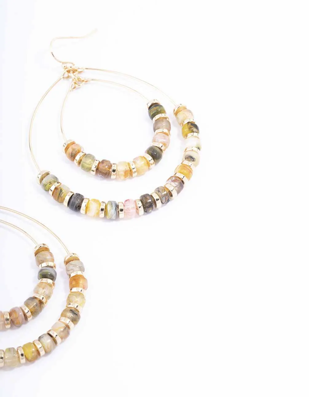 Gold Double Beaded Hoop Earrings