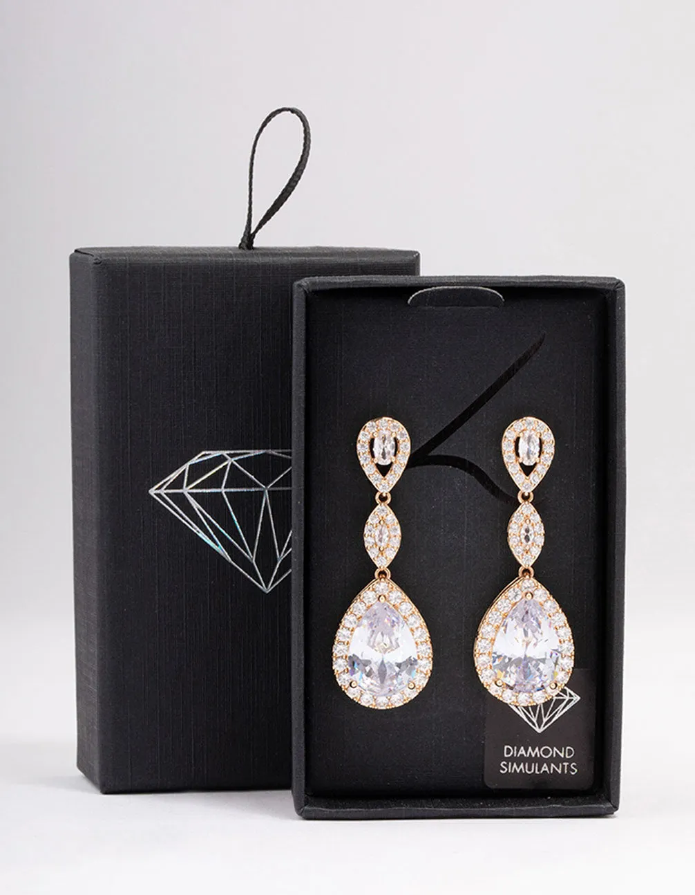 Gold Large Triangular Pear Crystal Drop Earrings