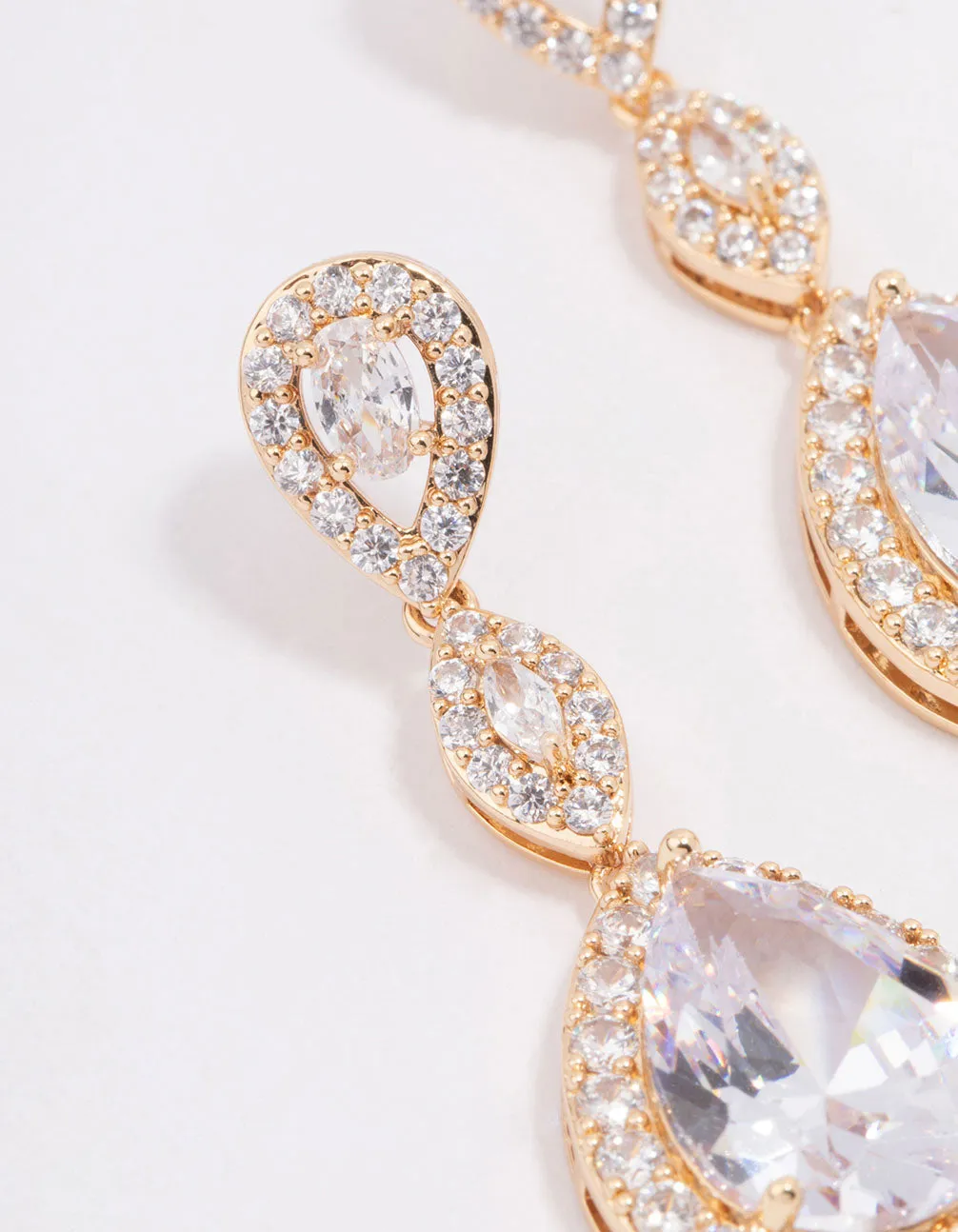 Gold Large Triangular Pear Crystal Drop Earrings