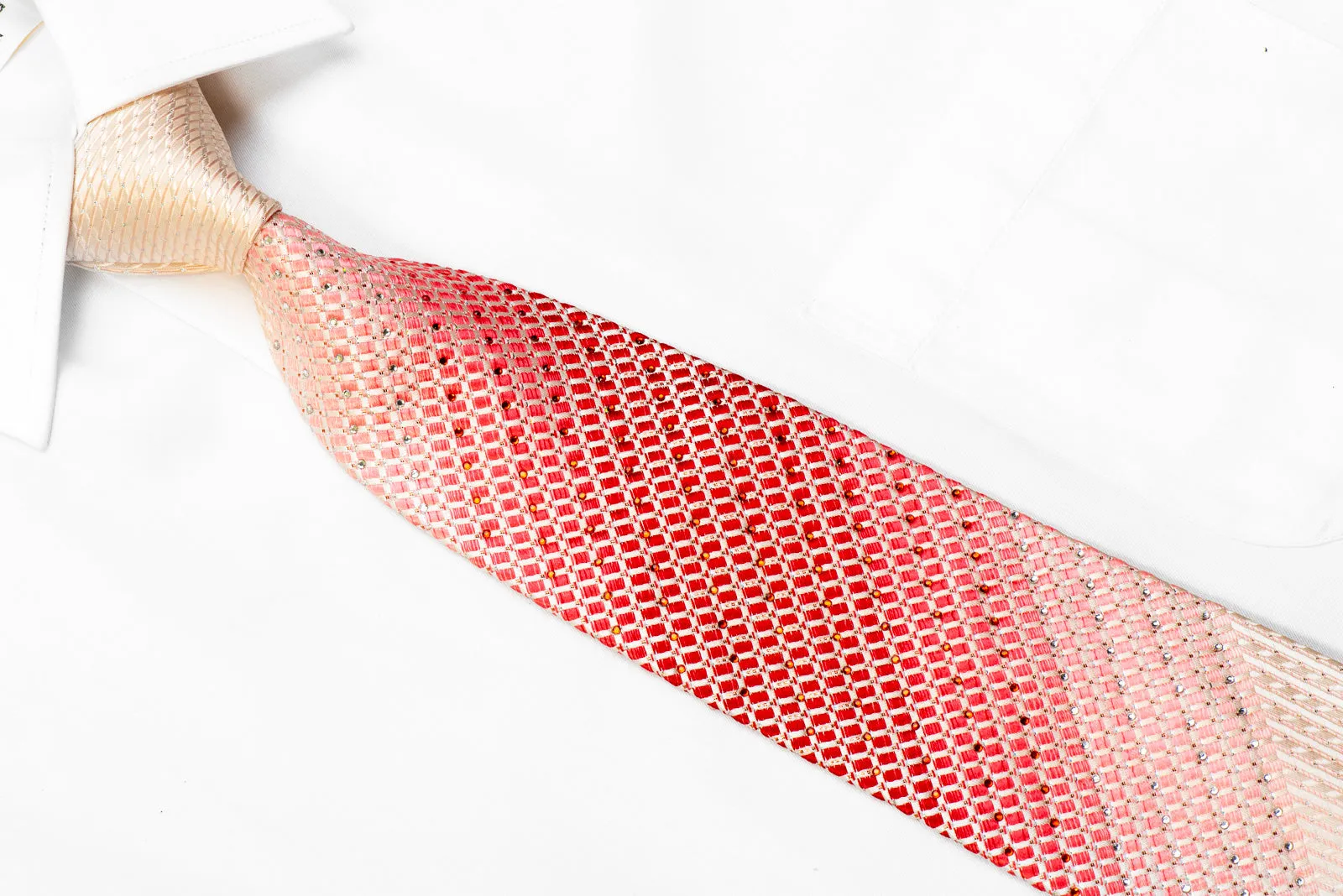 Grang Cia Silk Rhinestone Necktie Red Geometric On Pink With Sparkles