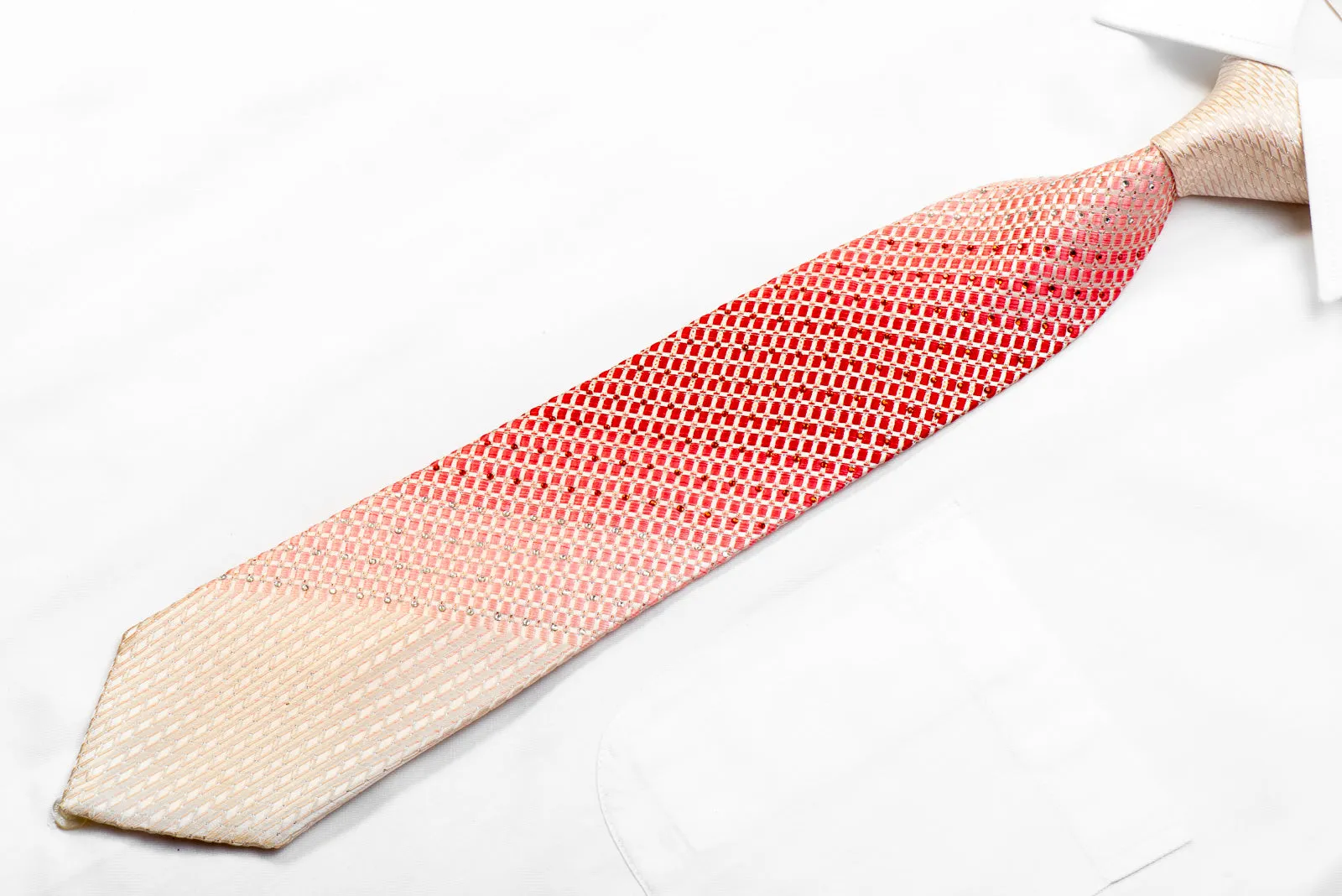 Grang Cia Silk Rhinestone Necktie Red Geometric On Pink With Sparkles