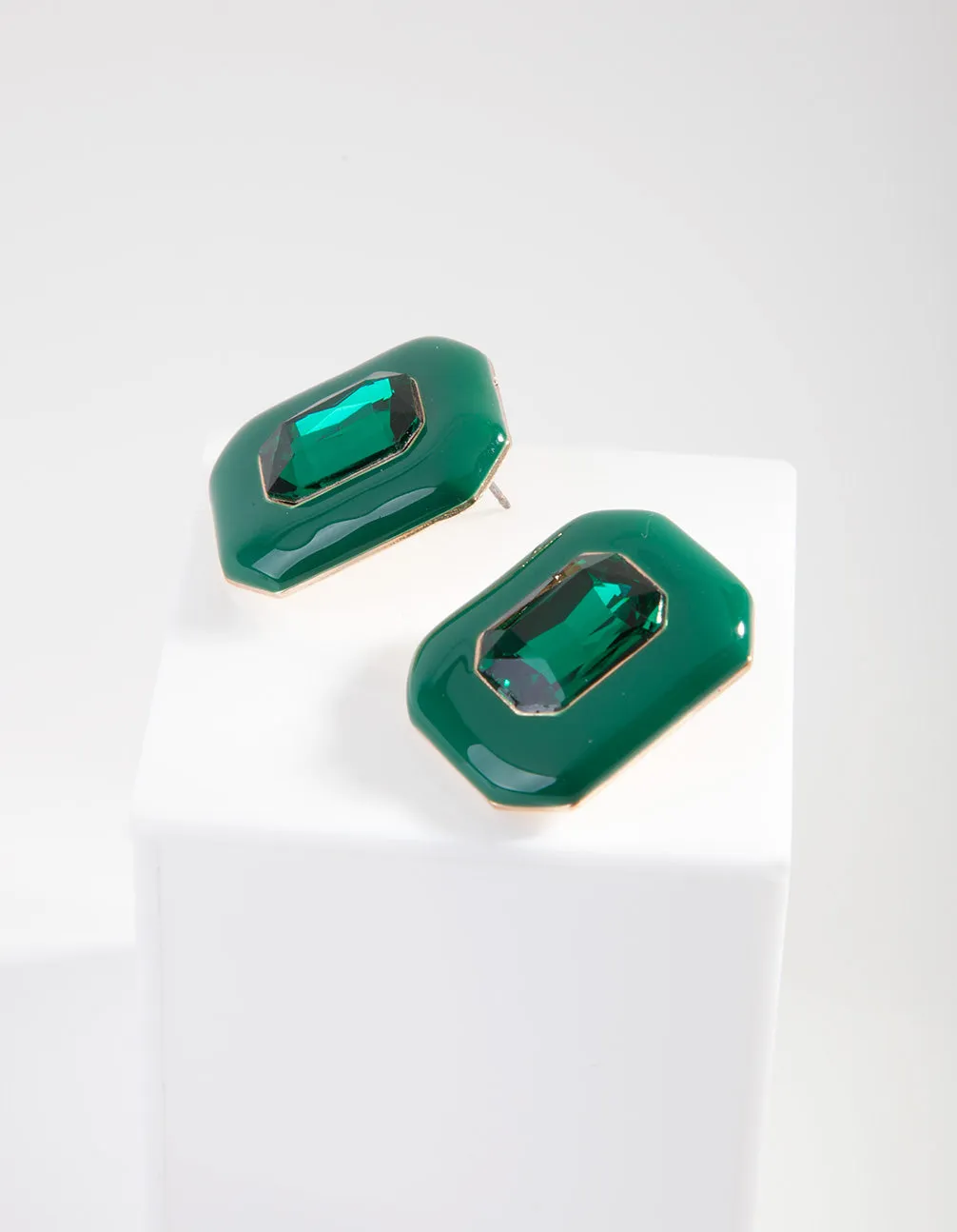 Green Rectangle Gem Earrings