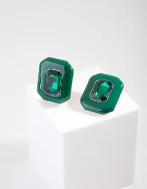 Green Rectangle Gem Earrings