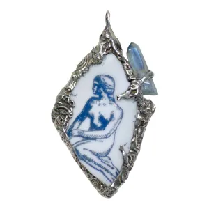 Handcrafted Little Mermaid Pendant From Broken Denmark Comm. Cup & Quartz Accent