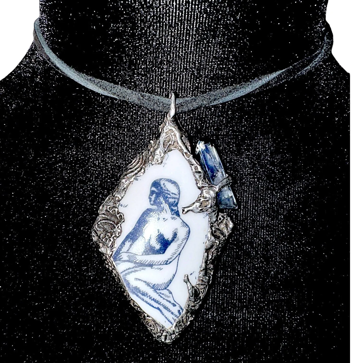 Handcrafted Little Mermaid Pendant From Broken Denmark Comm. Cup & Quartz Accent