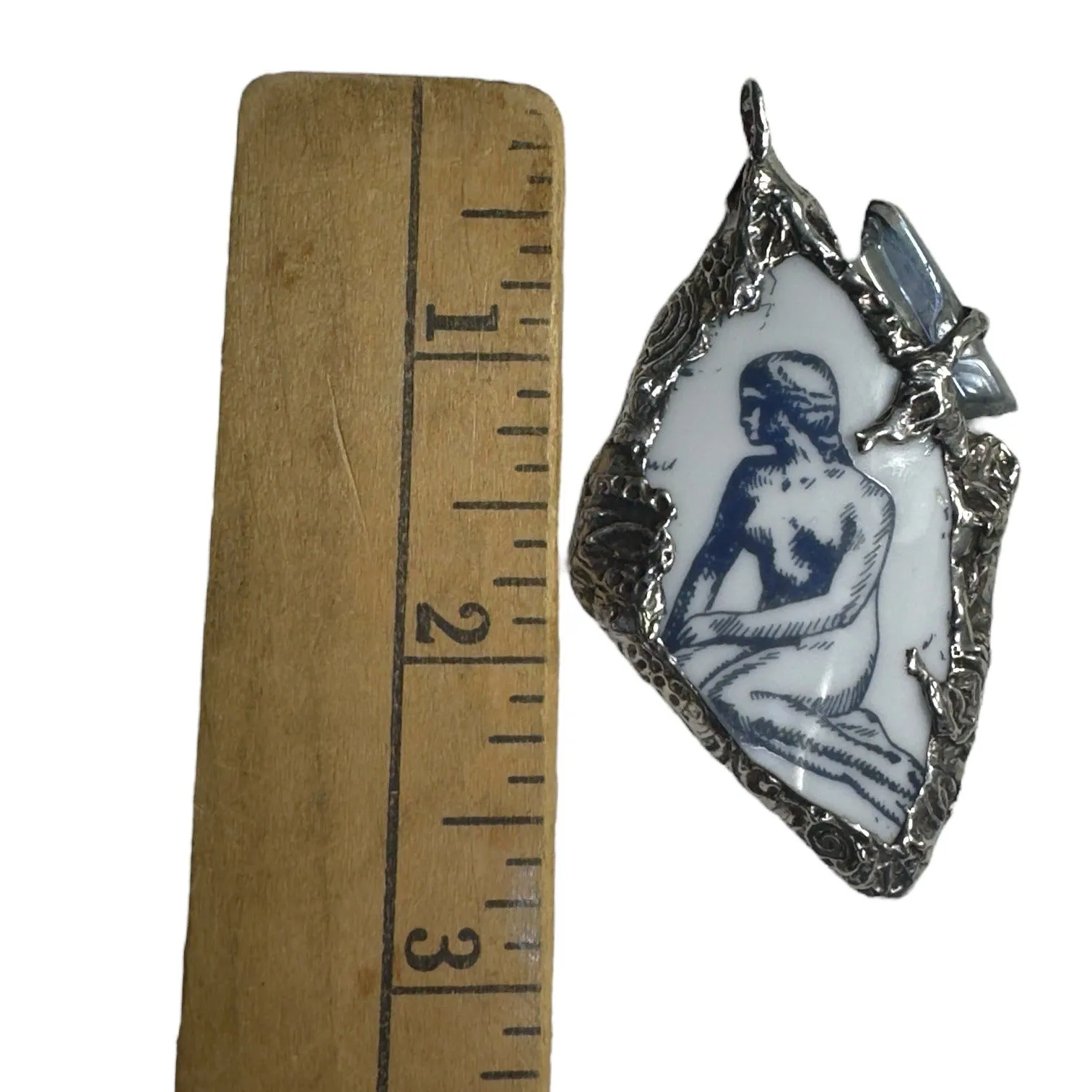 Handcrafted Little Mermaid Pendant From Broken Denmark Comm. Cup & Quartz Accent