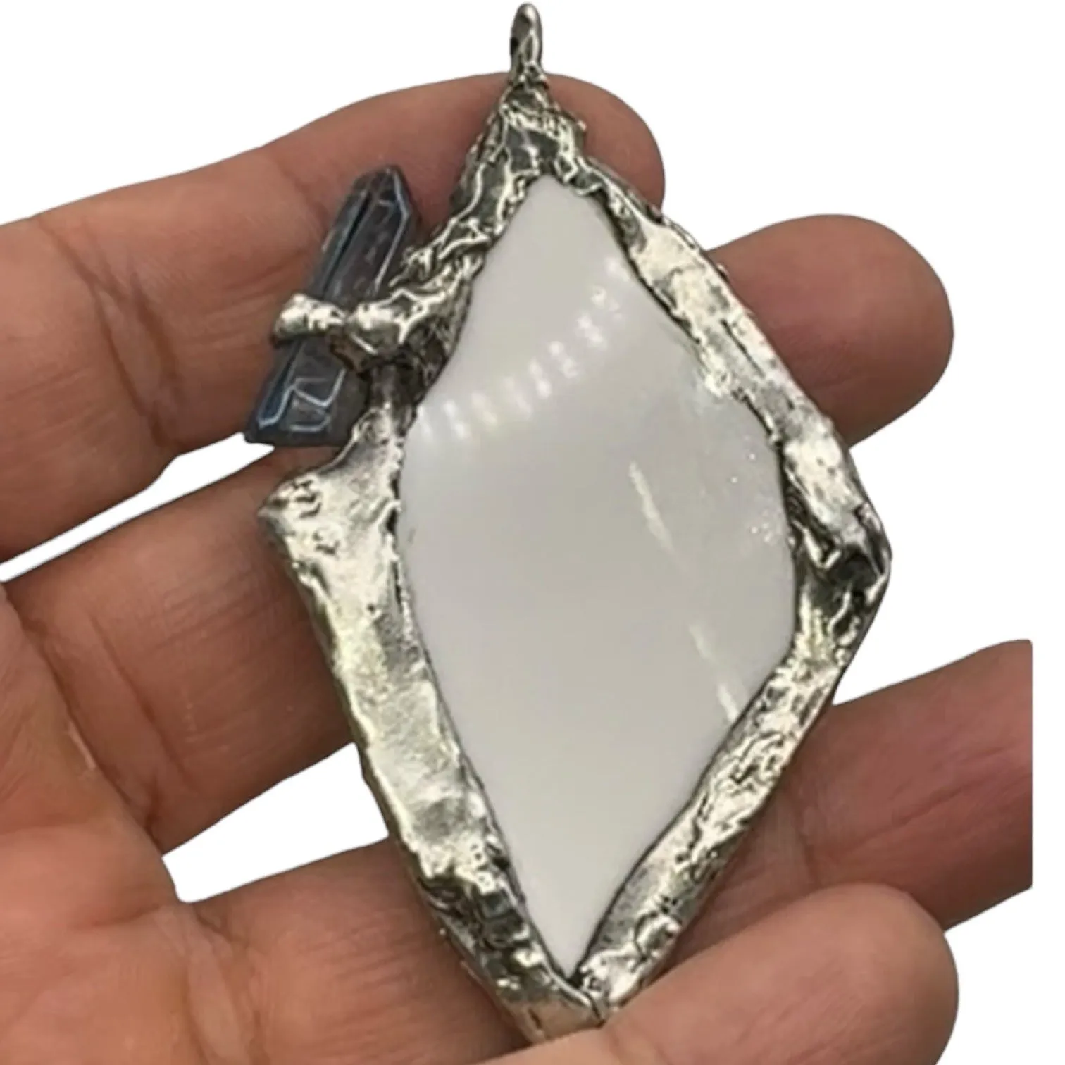 Handcrafted Little Mermaid Pendant From Broken Denmark Comm. Cup & Quartz Accent